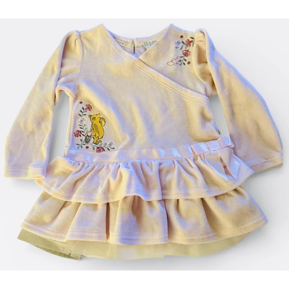 VTG‎ Classic Pooh Disney Y2K Girls Sz 24Mos Pink Velour Embroidered Dress Tutu